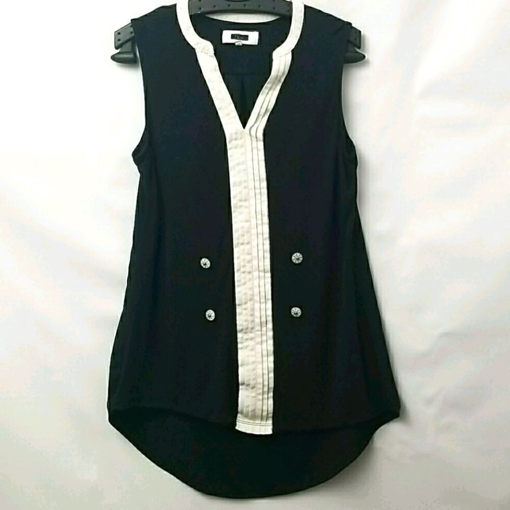 🎁5/$25 Next Tuxedo Blouse Women's 12 Two-tone Sleeveless No Pockets Ruffles